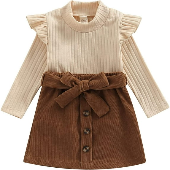 Baby Toddler Girl Outfits Fall Winter Clothes Turtleneck Knitted Cotton Long Sleeves Pullover Tops & Button Mini Skirts Set