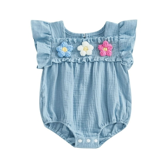 Baby Toddler Girl Romper 3 6 9 12 Months Smocked Flower Embroidery Flying Sleeve Newborn Jumpsuit Perfect for Summer