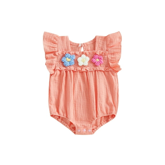 Baby Toddler Girl Romper 3 6 9 12 Months Smocked Flower Embroidery Flying Sleeve Newborn Jumpsuit Perfect for Summer