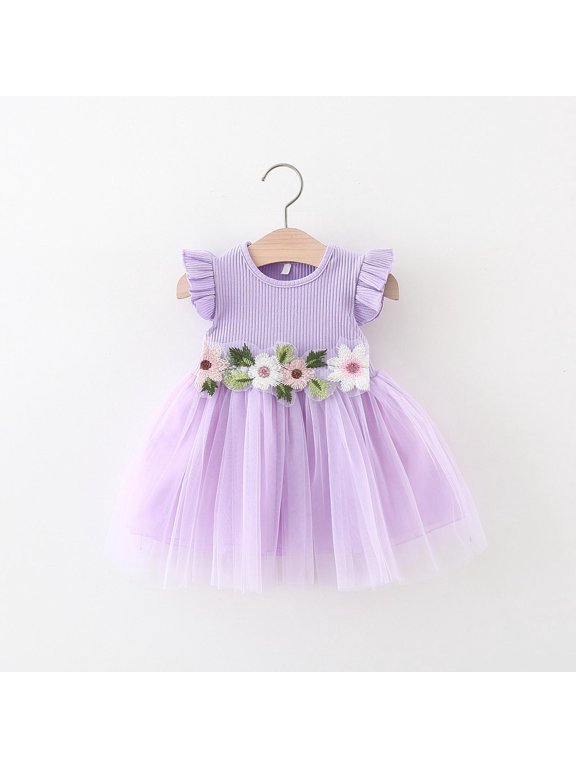 Baby Toddler Girl Ruffle Tutu Dress Kid Sleeveless Ribbed Dresses Knit Tops Birthday Outfits
