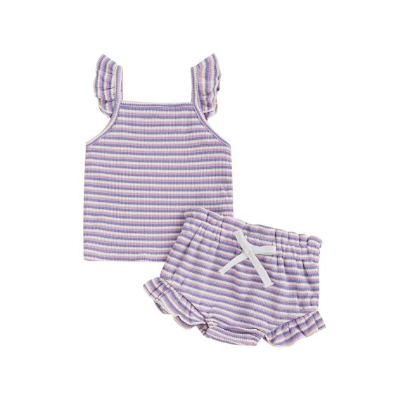 Baby Toddler Girl Striped Outfit 3 6 12 18 24 Months Fly Sleeve Cami Tops Elastic Waist Ruffle Shorts 2 Piece Summer Clothing Set
