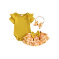 thumbnail image 1 of Baby Toddler Girl Summer Outfits 3 6 12 18 Months Solid Color Crew Neck Short Sleeve Romper Bow/Sunflower Print Shorts Headband 3Pcs Clothes Set, 1 of 9