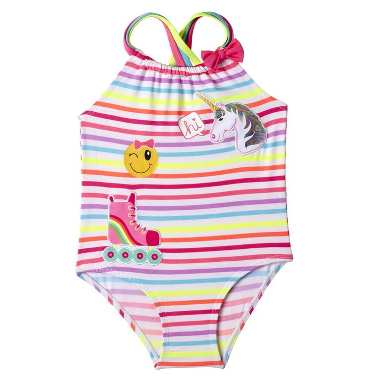 Baby Toddler Girl Unicorn Patches Striped One Piece Swimsuit