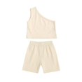 thumbnail image 1 of Baby Toddler Girls 2 Piece Shorts Outfit Solid Color One Shoulder Sling Top Summer Short Sleeve Shorts Suit 12M-4Y, 1 of 1