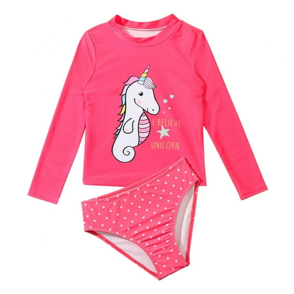 Baby Toddler Girls 2-Piece Swimsuit Set Long Sleeve Rash Guard Bathing Suit Summer Beach Breathable Tankini Kids Swimwear with UPF 50+ Sun Protection 1-12T