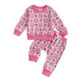 thumbnail image 1 of Baby Toddler Girls 2-piece Outfit, 0 6 12 18 24 Months 2T 3T Bow Print Long Sleeve Crew Neck Sweatshirt with Elastic Waist Sweatpants Fall Clothes Set, 1 of 9