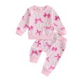 thumbnail image 1 of Baby Toddler Girls 2-piece Outfit, 0 6 12 18 24 Months 2T 3T Bow Print Long Sleeve Crew Neck Sweatshirt with Elastic Waist Sweatpants Fall Clothes Set, 1 of 9