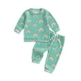 thumbnail image 1 of Baby Toddler Girls 2PCS Fall Clothing Sets 0 6 12 18 24 Months 2T 3T Long Sleeve Round Neck Rainbow Print Tops Drawstring Pants Outfits, 1 of 9