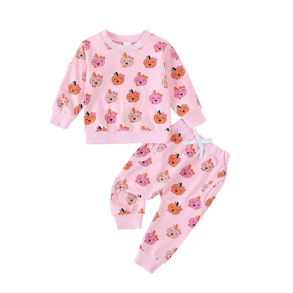 Baby Toddler Girls 2PCS Halloween Clothing Sets 0 6 12 18 24 Months 2T 3T Long Sleeve O Neck Pumpkin Print Tops Drawstring Pants Outfits