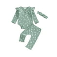 thumbnail image 1 of Baby Toddler Girls 3PCS Pants Clothing Sets 0 3 6 12 18 Months Flying Sleeve O Neck Button Floral Romper Pants Headband Outfits, 1 of 9