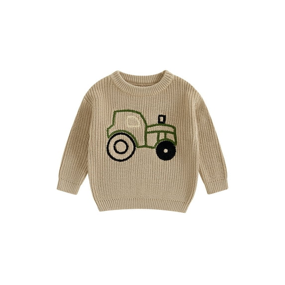 Baby Toddler Girls Boys Autumn Knit Sweater 0 3 6 9 12 18 24 Months 2T 3T Long Sleeve O Neck Truck Embroidery Pullover Knitwear