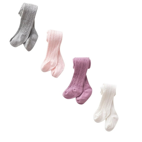 Baby Toddler Girls Boys Knit Tights Footed Leggings Pantyhose Stocking Pants 0 To *4PCS(Pink & Purple & Grey & White,2)