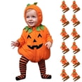 thumbnail image 1 of Baby Toddler Girls Boys Pumpkin Long Sleeve Hooded Romper Bodysuit and Long Pants Two Piece Set Unisex Halloween Outfit Dress up Party Clothes Size 6-24M, 1 of 9