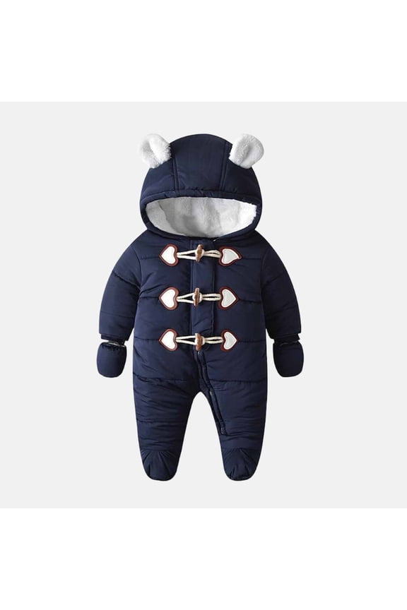 Baby Toddler Girls Boys Winter Hooded Romper Snowsuit Booties Cotton Jumpsuit Outfits Dark Blue 0-3 Months