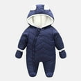 thumbnail image 1 of Baby Toddler Girls Boys Winter Hooded Romper Snowsuit Booties Cotton Jumpsuit Outfits Dark Blue 6-9 Months, 1 of 6
