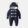 thumbnail image 1 of Baby Toddler Girls Boys Winter Hooded Romper Snowsuit Booties Cotton Jumpsuit Outfits Dark Blue 9-12 Months, 1 of 6