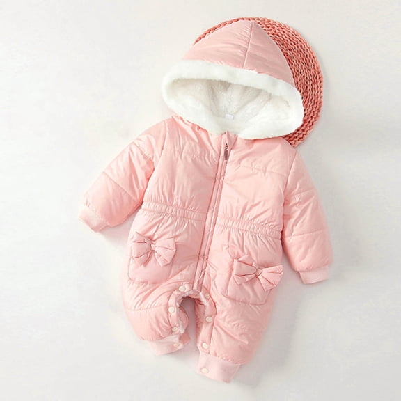 Baby Toddler Girls Boys Winter Hooded Romper Snowsuit Booties Cotton Jumpsuit Outfits Pink 1-2 Years