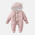 thumbnail image 1 of Baby Toddler Girls Boys Winter Hooded Romper Snowsuit Booties Cotton Jumpsuit Outfits Pink 9-12 Months, 1 of 7