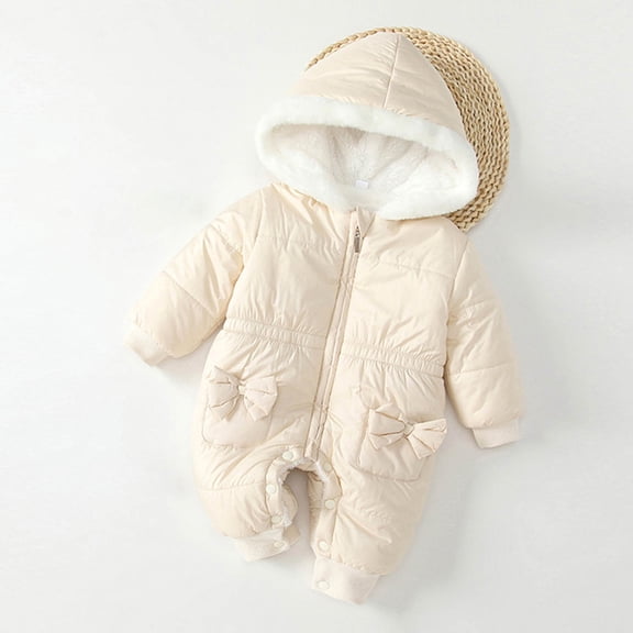 Baby Toddler Girls Boys Winter Hooded Romper Snowsuit Booties Cotton Jumpsuit Outfits White 3-6 Months
