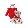 thumbnail image 1 of Baby Toddler Girls Christmas Outfits 0 3 6 12 18 Months Long Sleeve Romper + Bow Suspender Skirt + Headband Set Newborn Clothes, 1 of 9