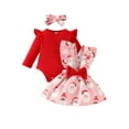 thumbnail image 1 of Baby Toddler Girls Christmas Outfits 0 3 6 12 18 Months Long Sleeve Romper + Bow Suspender Skirt + Headband Set Newborn Clothes, 1 of 9