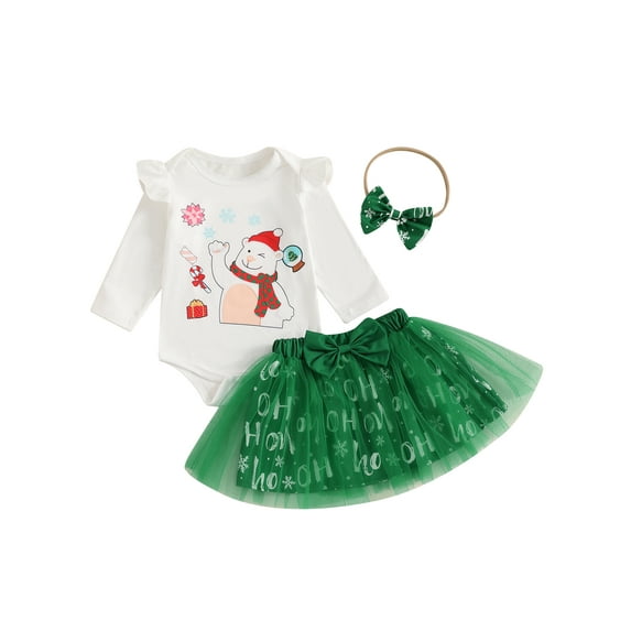 Baby Toddler Girls Christmas Outfits with Bow Headband 3 6 9 12 18 24 Months Bear Pattern Crew Neck Long Sleeve Fall Infant Romper and Skirt Clothing Sets