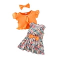 thumbnail image 1 of Baby Toddler Girls Clothes Solid Color Sleeveless Camisole Linen Pants Set Baby Summer Outfits T-Shirt Elastic Waist Shorts Set Cartoon Print Summer 2pcs Set Dailywear Set 9-12 Months, 1 of 4