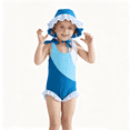 thumbnail image 1 of Baby Toddler Girls Color Block Ruffle One Piece Bathing Suit with Ruffle Sun Hat Quick Dry Beach Swim Outfit Size 1-6, 1 of 7