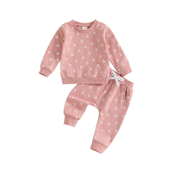 Baby Toddler Girls Floral Outfit,0 3 6 12 18 24 Months Long Sleeve Crew Neck Sweatshirt with Elastic Waist Sweatpants 2-piece Clothing Set