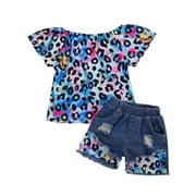 Baby Toddler Girls Floral Short Sleeve Tops T-Shirt Vest  Denim Shorts Set Kids 1T 2T 3T 4T 5T 6T Clothes Summer Outfits