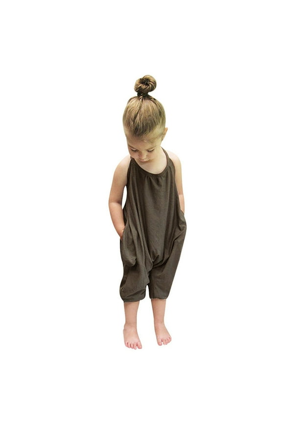 Baby Toddler Girls Jumpsuit Harem Strap Kids Solid Color Loose Fit Romper Adorable Jumpsuit Size 4 Y-5 Y