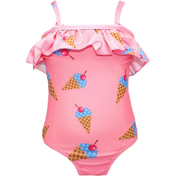 Baby Toddler Girls Lovely Patterned Ruffled-Tier One-Piece Swimsuit (Ice Cream, 2-3 Years)