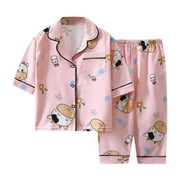 YDOJG Baby Toddler Girls Outfit Set Short Sleeve Cartoon Prints Tops Pants 2Pcs Outfits Clothes Set For Children Clothes Sleepwear Pajamas For 6-12 Months