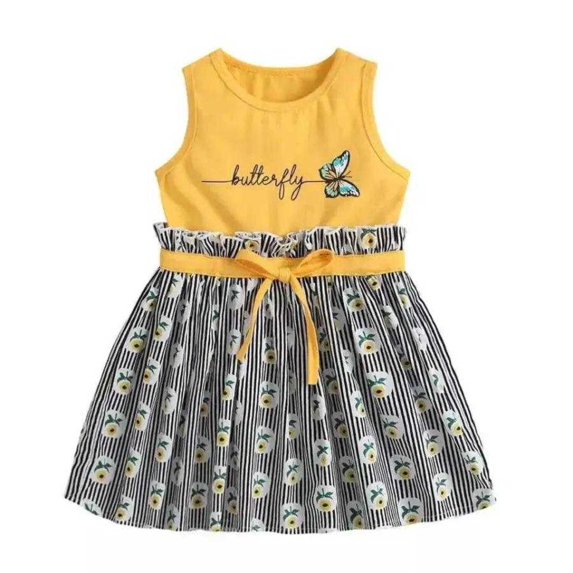 Toddler Girl Vintage Cotton Dress with Flutter Sleeves Collar