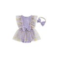 thumbnail image 1 of Baby Toddler Girls Rompers Dress 3 6 12 18 24 Months Round Neck Daisy Print Mesh Skirt Hem Infant Bodysuits Jumpsuits with Headband, 1 of 9
