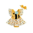 thumbnail image 1 of Baby Toddler Girls Rompers Dress 3 6 9 12 18 Months Bee/Ladybug Print Skirt Hem Fly Sleeve Jumpsuits Bodysuits with Headband, 1 of 9