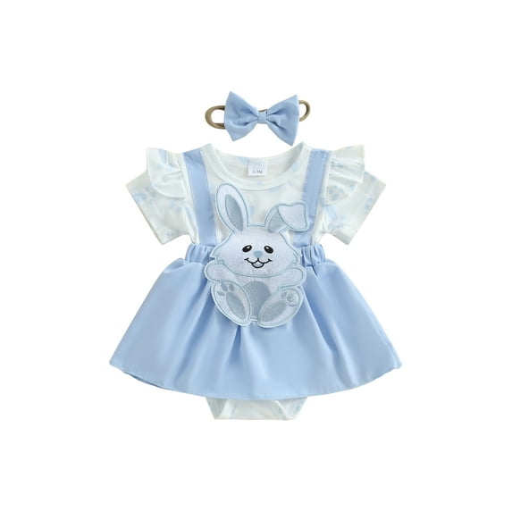 Baby Toddler Girls Rompers Dress Easter Clothes 3 6 9 12 18 Months Short Sleeve Rabbit Carrot Embroidery Skirt Hem Bodysuits Jumpsuits with Headband