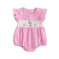 thumbnail image 1 of Baby Toddler Girls Rompers Easter Clothes 3 6 12 18 Months Rabbit Embroidery Plaid Ruffles Round Neck Fly Sleeve Summer Bodysuits Jumpsuits, 1 of 9