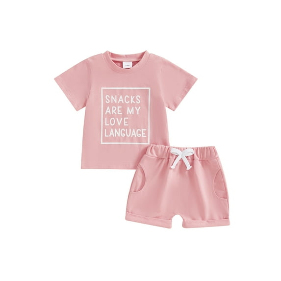 Baby Toddler Girls Shorts Clothing Set, 3 6 12 18 24 Months 2T 3T Short Sleeve Letters Print T-shirt with Elastic Waist Shorts Summer 2-piece Outfit