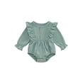 thumbnail image 1 of Baby Toddler Girls Spring Autumn Romper 3 6 12 18 Months Long Sleeve Round Neck Solid Color Button Jumpsuit, 1 of 9