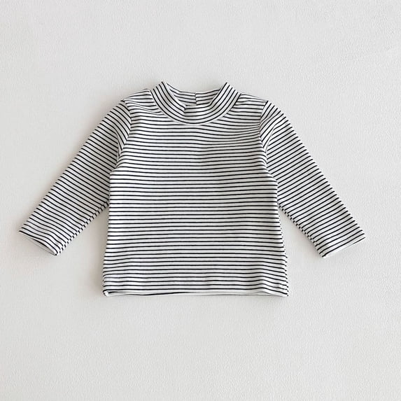 Baby Toddler Girls Striped Shirts Long Sleeve Mock Neck Basic Tee Classic Casual Pullover Tops Cotton Blend Fall Winter Layering Clothes for Little Kids, Size 18-24 M
