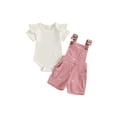 thumbnail image 1 of Baby Toddler Girls Summer Clothes 3 6 12 18 Months Solid Ribbed Short Sleeve Romper with Bow Print Overall Shorts 2 Pcs Outfits Set, 1 of 9
