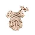 thumbnail image 1 of Baby Toddler Girls Summer Sweet Romper 3 6 12 18 Months Short Sleeve Off Shoulder Dot Print Romper with Headband, 1 of 9