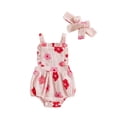 thumbnail image 1 of Baby Toddler Girls Summer Sweet Romper 3 6 12 18 Months Sleeveless Floral Print Tank Romper with Headband, 1 of 9