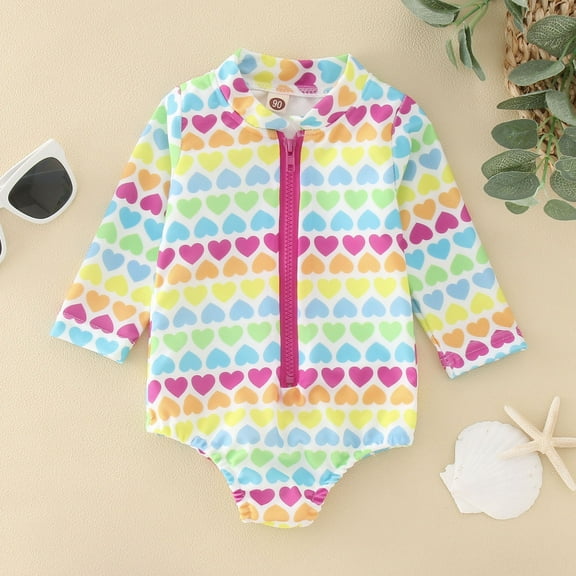Baby/Toddler Girls Swimsuit Rompers Rash Guard Swimsuit Long Sleeve Swimshirts UPF 50+/Sun Protection Bathing Suit for Toddler Kids 5T