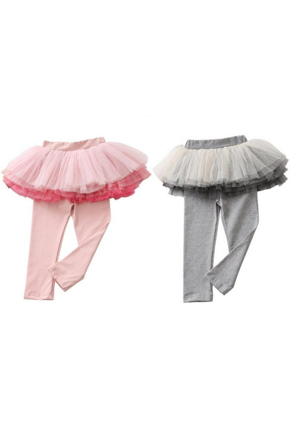 Baby Toddler Girls Tutu Leggings Tulle Ruffle Skirted Pants Footless Tights Leggings with Layered Tulle Tutu Skirt
