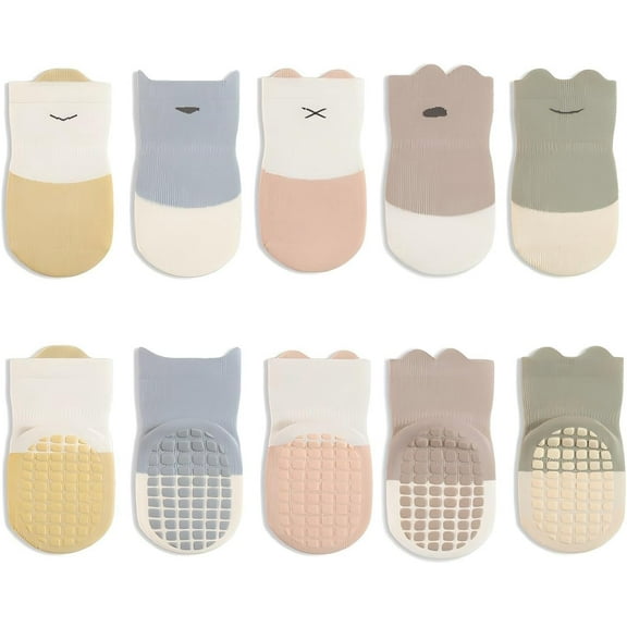 Baby Toddler Grip Socks Non Slip Stripe Seamless Crew Ankle Cotton Socks for Infant Boys Girls