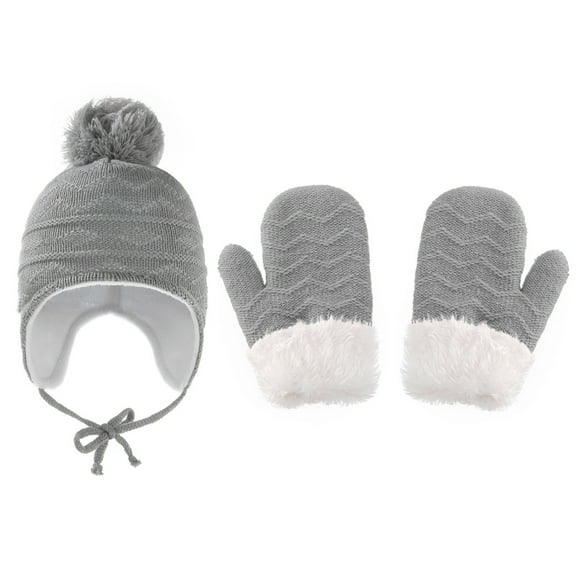 Baby Toddler Hats and Gloves Set for Kids Winter Knit Earflap Beanie Warm Mitten Fleece Cap 1-6T Girls Boys