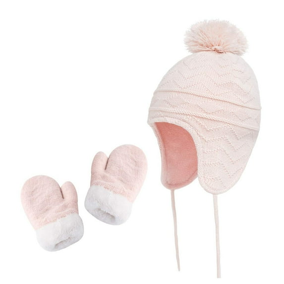 Baby Toddler Hats and Gloves Set for Kids Winter Knit Earflap Beanie Warm Mitten Fleece Cap 1-6T Girls Boys