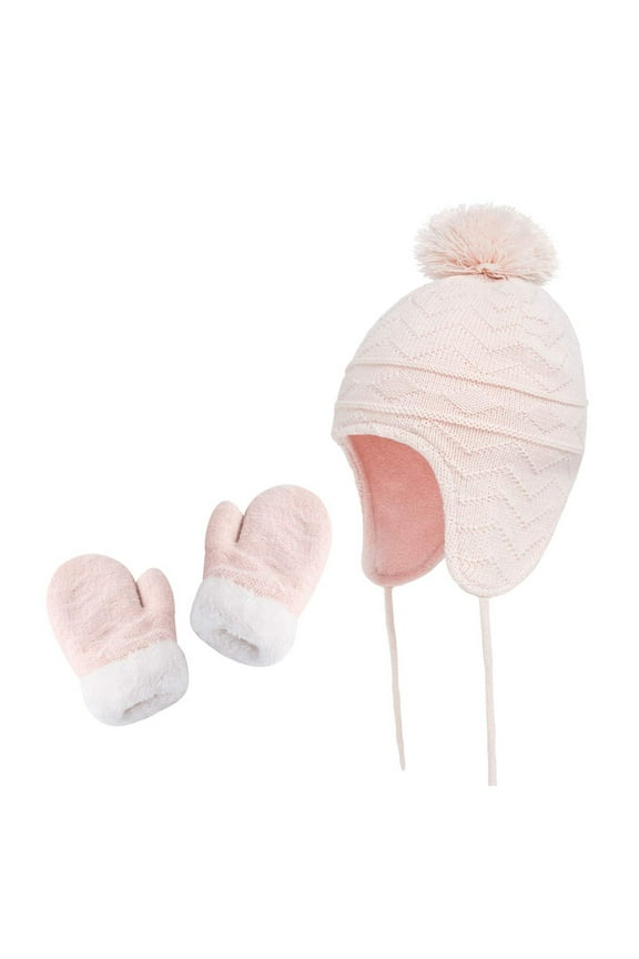 Baby Toddler Hats and Gloves Set for Kids Winter Knit Earflap Beanie Warm Mitten Fleece Cap 1-6T Girls Boys